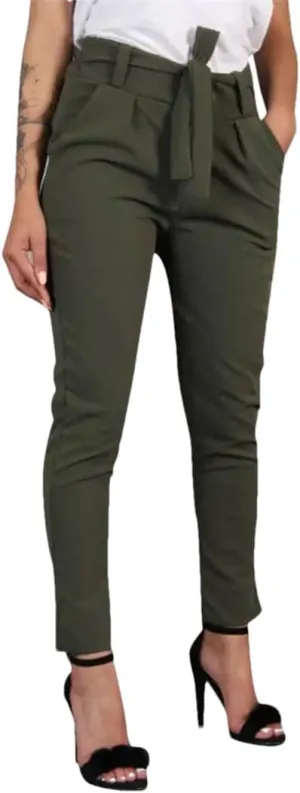 Women's Harem Pants High Waist Elastic Casual Comfortable Cropped Pants with Drawstring