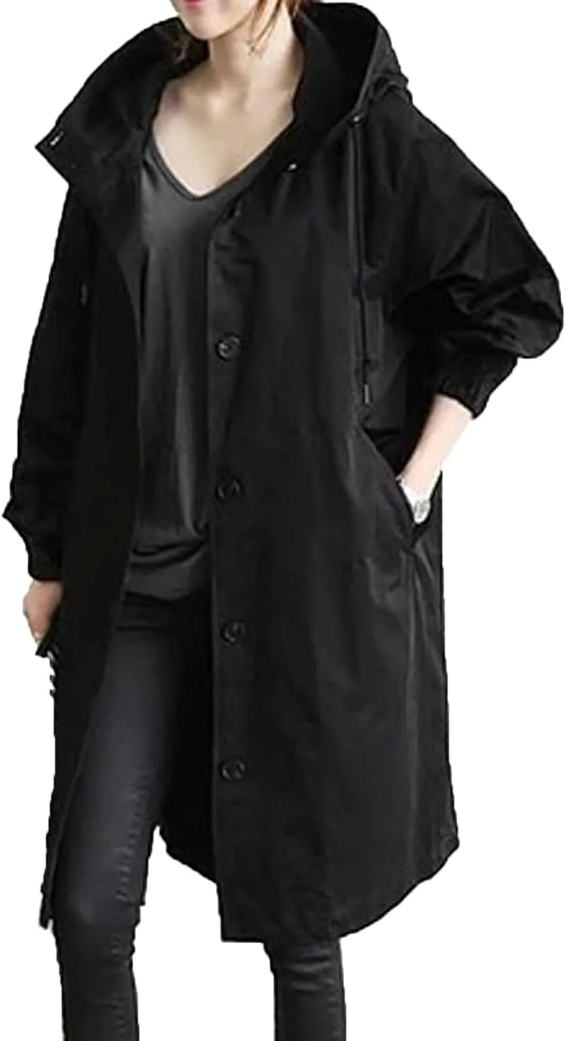 Women's Hooded Trenchcoat Windbreaker Plus Size Windproof Waterproof Long Jackets Raincoats for Women with Hood