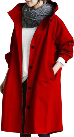 Women's Hooded Trenchcoat Windbreaker Plus Size Windproof Waterproof Long Jackets Raincoats for Women with Hood
