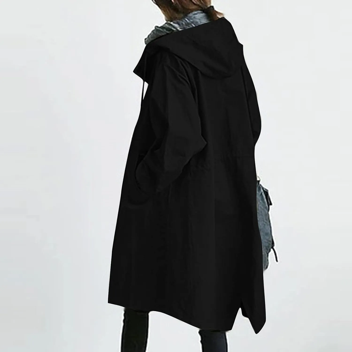 Women's Hooded Trenchcoat Windbreaker Plus Size Windproof Waterproof Long Jackets Raincoats for Women with Hood