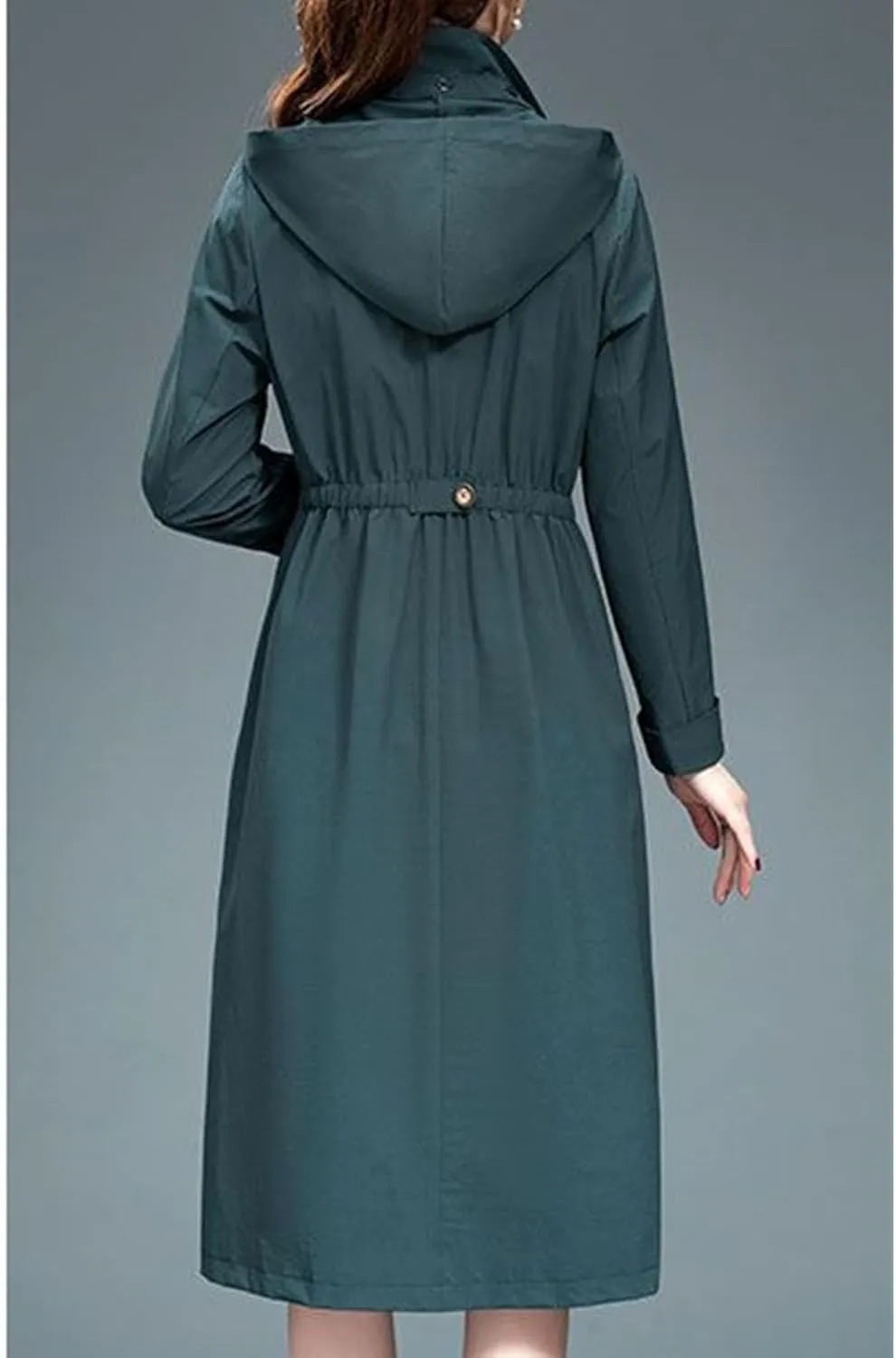 Women's Long Hooded Trench Coat Single Breasted Windproof Overcoat Spring Fall Fashion Windbreaker Long Jacket