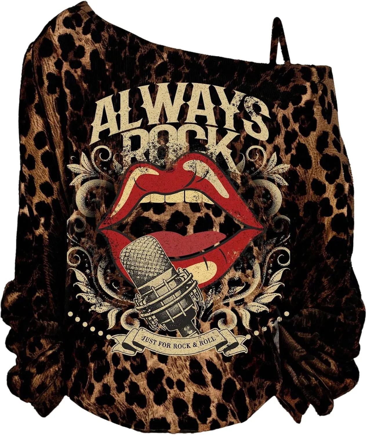 Women's Plus Size Leopard Graphic Tees Cold Shoulder Long Sleeve Vintage Y2K Tops Funny T Shirt