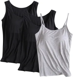 Women's Shelf Bra Camisole Summer Tops Spaghetti Strap Cami Tank Cotton Undershirts 3 Pack