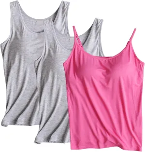 Women's Shelf Bra Camisole Summer Tops Spaghetti Strap Cami Tank Cotton Undershirts 3 Pack