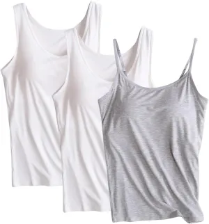 Women's Shelf Bra Camisole Summer Tops Spaghetti Strap Cami Tank Cotton Undershirts 3 Pack