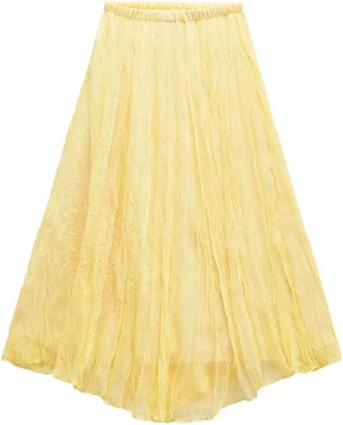 Women's Skirts A-Line Elastic High Waist Pleated Solid Color Loose Comfortable Long Skirt