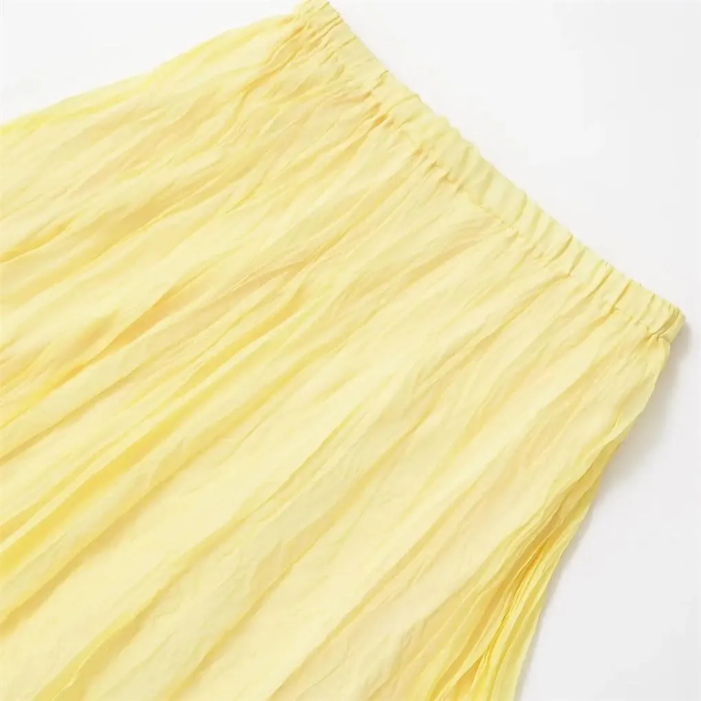Women's Skirts A-Line Elastic High Waist Pleated Solid Color Loose Comfortable Long Skirt