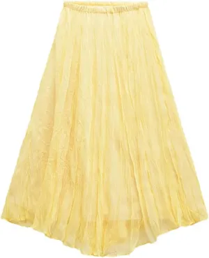 Women's Skirts A-Line Elastic High Waist Pleated Solid Color Loose Comfortable Long Skirt