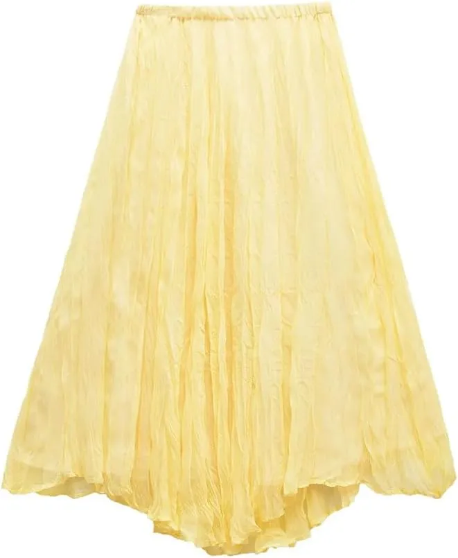 Women's Skirts A-Line Elastic High Waist Pleated Solid Color Loose Comfortable Long Skirt