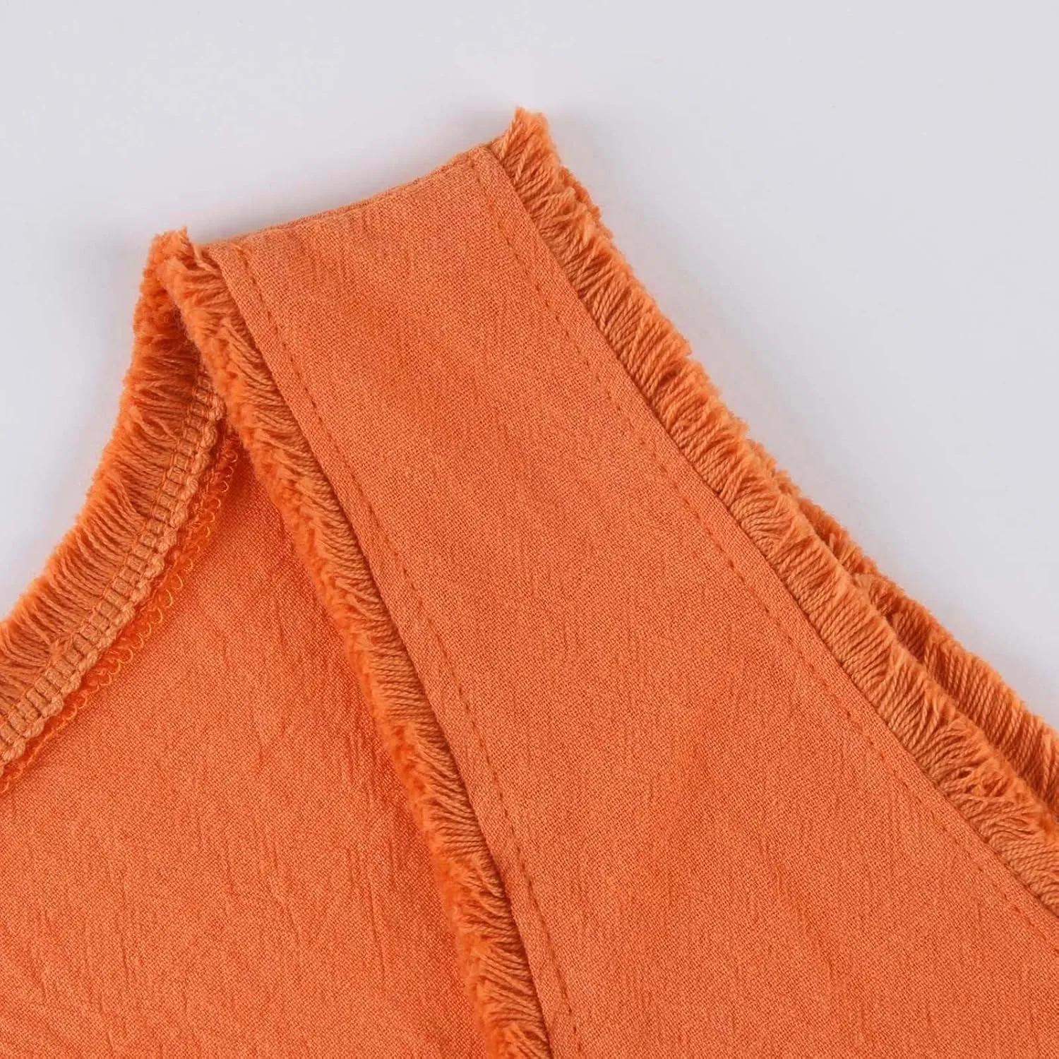 Womens Sleeveless Ruffled V Neck Vest Shirts Summer Cotton Linen Tank Tops Solid Color Raw Edge Hem Camisoles