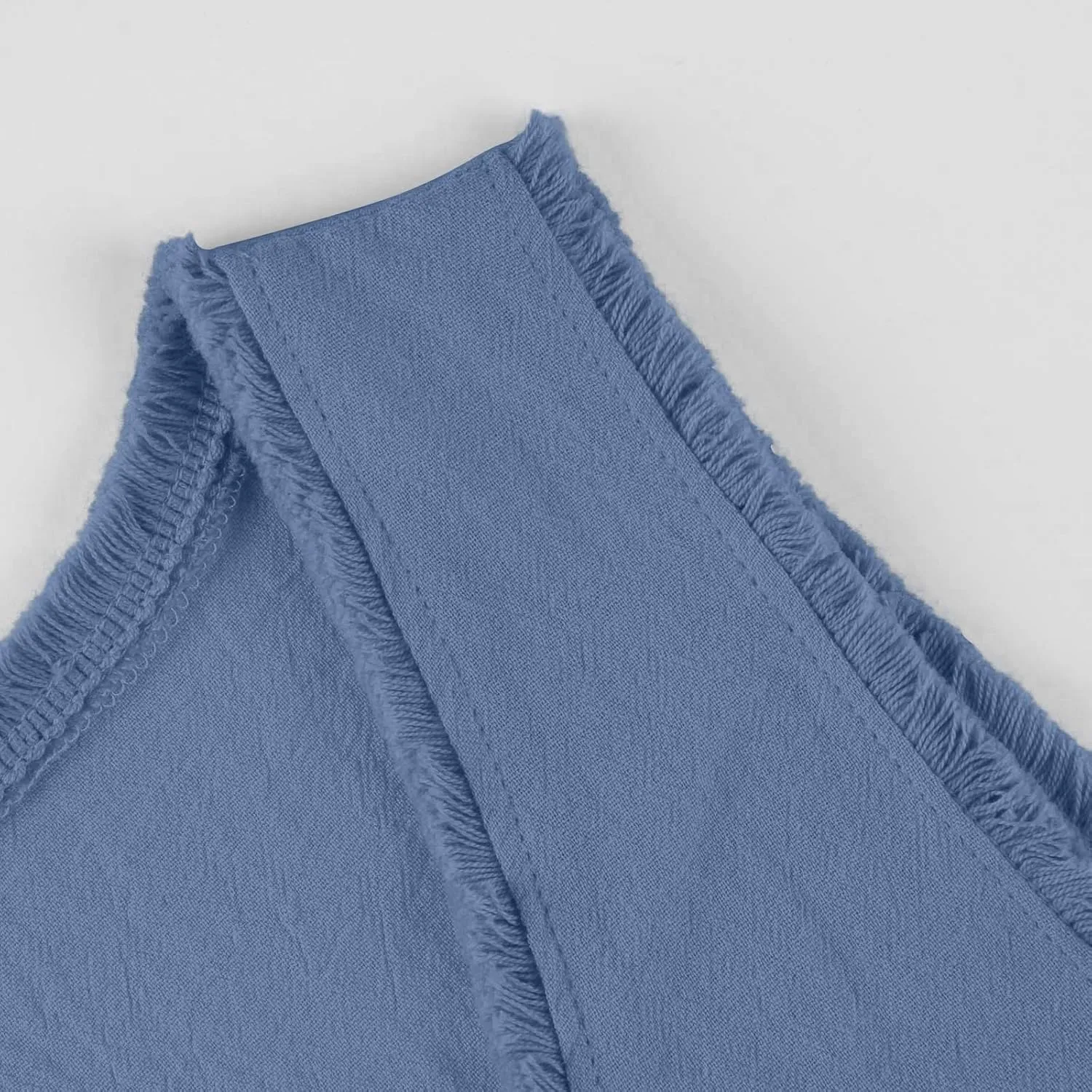 Womens Sleeveless Ruffled V Neck Vest Shirts Summer Cotton Linen Tank Tops Solid Color Raw Edge Hem Camisoles