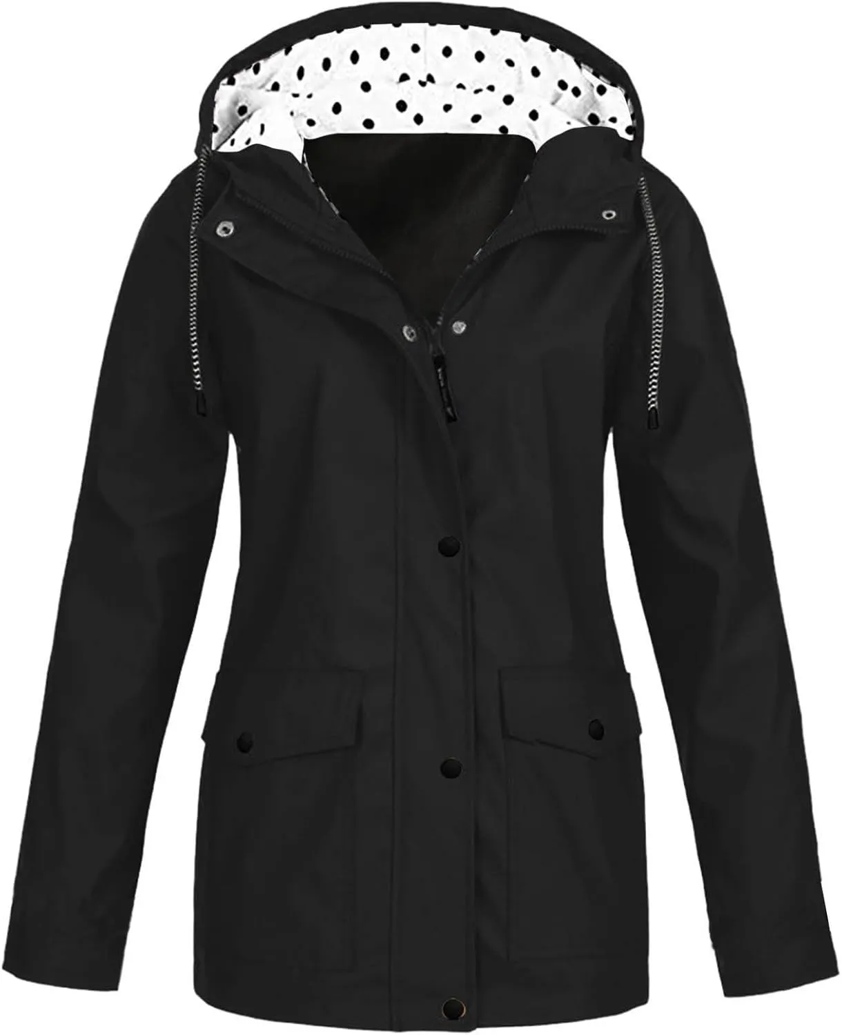 Womens Windbreaker Jacket Drawstring Zip Up Windproof Raincoats Waterproof Hooded Trench Coat Women Outdoor Travel