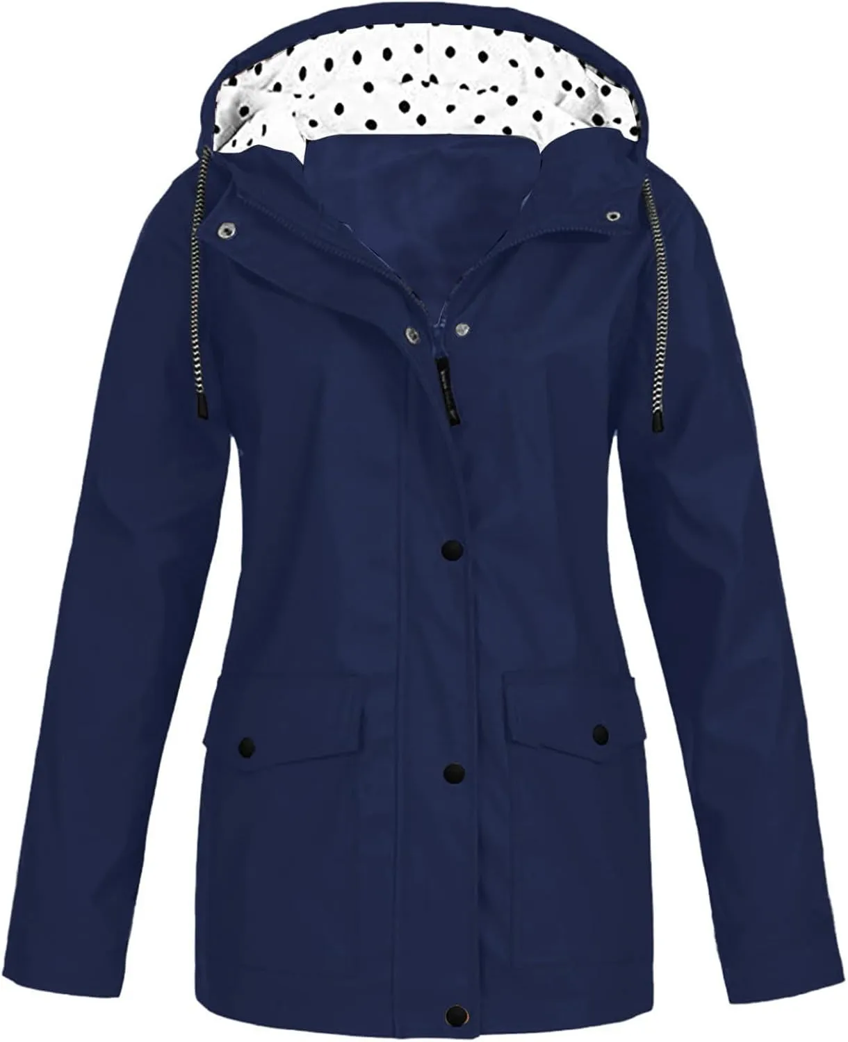 Womens Windbreaker Jacket Drawstring Zip Up Windproof Raincoats Waterproof Hooded Trench Coat Women Outdoor Travel