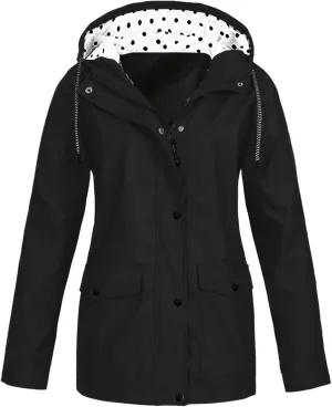 Womens Windbreaker Jacket Drawstring Zip Up Windproof Raincoats Waterproof Hooded Trench Coat Women Outdoor Travel