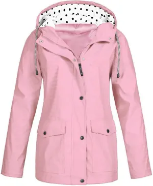 Womens Windbreaker Jacket Drawstring Zip Up Windproof Raincoats Waterproof Hooded Trench Coat Women Outdoor Travel
