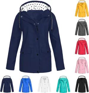 Womens Windbreaker Jacket Drawstring Zip Up Windproof Raincoats Waterproof Hooded Trench Coat Women Outdoor Travel