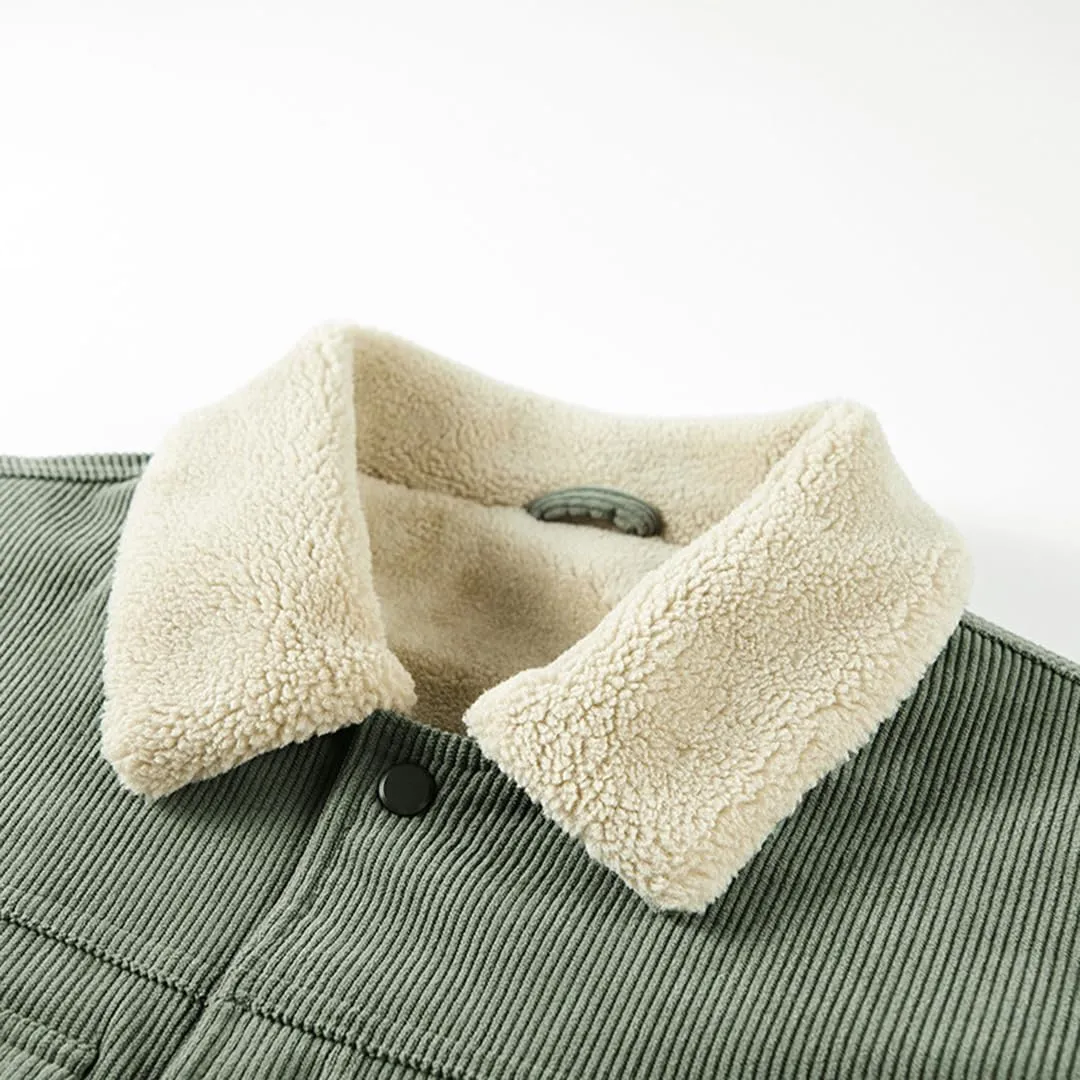 XYGJZ Men's Corduroy Jacket Sherpa Lined Turn-Down Collar Trucker Jackets