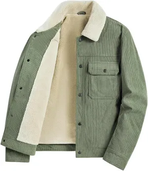 XYGJZ Men's Corduroy Jacket Sherpa Lined Turn-Down Collar Trucker Jackets