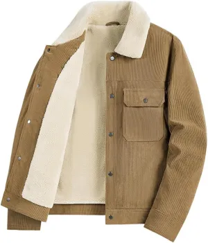 XYGJZ Men's Corduroy Jacket Sherpa Lined Turn-Down Collar Trucker Jackets
