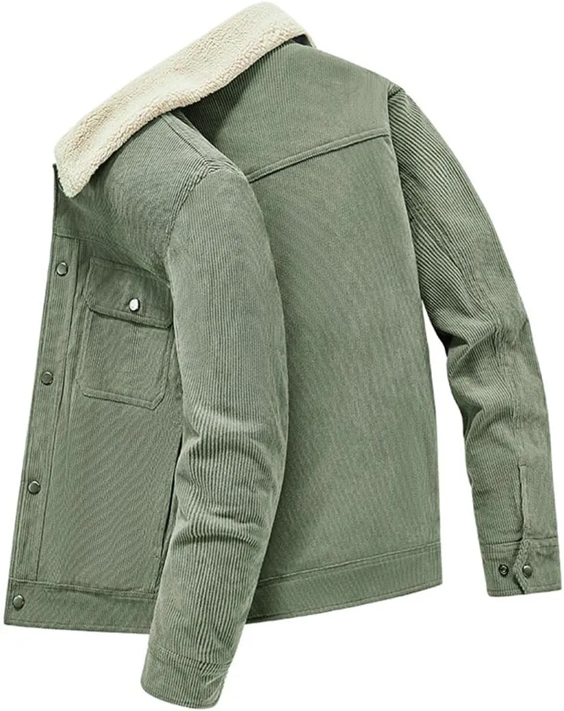 XYGJZ Men's Corduroy Jacket Sherpa Lined Turn-Down Collar Trucker Jackets