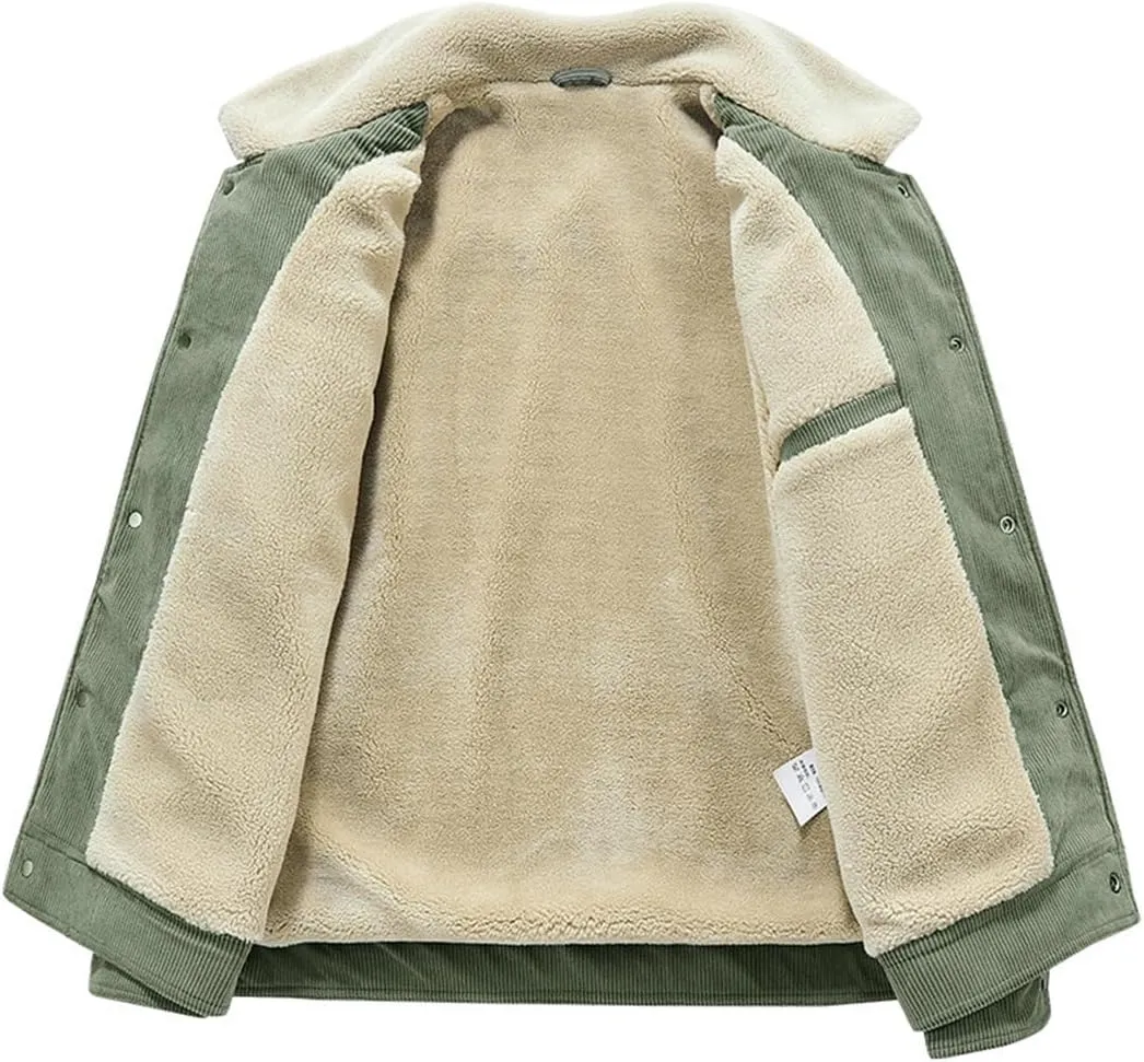 XYGJZ Men's Corduroy Jacket Sherpa Lined Turn-Down Collar Trucker Jackets