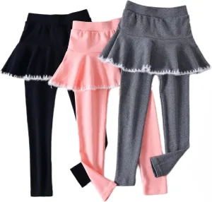 Yknktstc Girls 3 Pack Footless Leggings with Ruffle Skirt Tutu Pants Comfortable Stretchy Cotton Tights for Kids Toddler