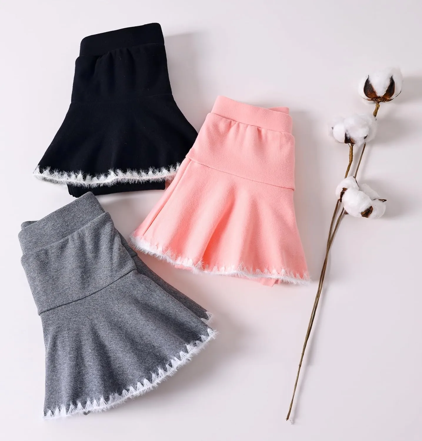 Yknktstc Girls 3 Pack Footless Leggings with Ruffle Skirt Tutu Pants Comfortable Stretchy Cotton Tights for Kids Toddler